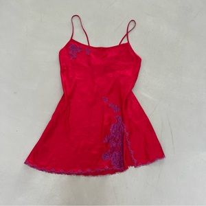 Victoria’s Secret red and purple satin silk lace slip dress